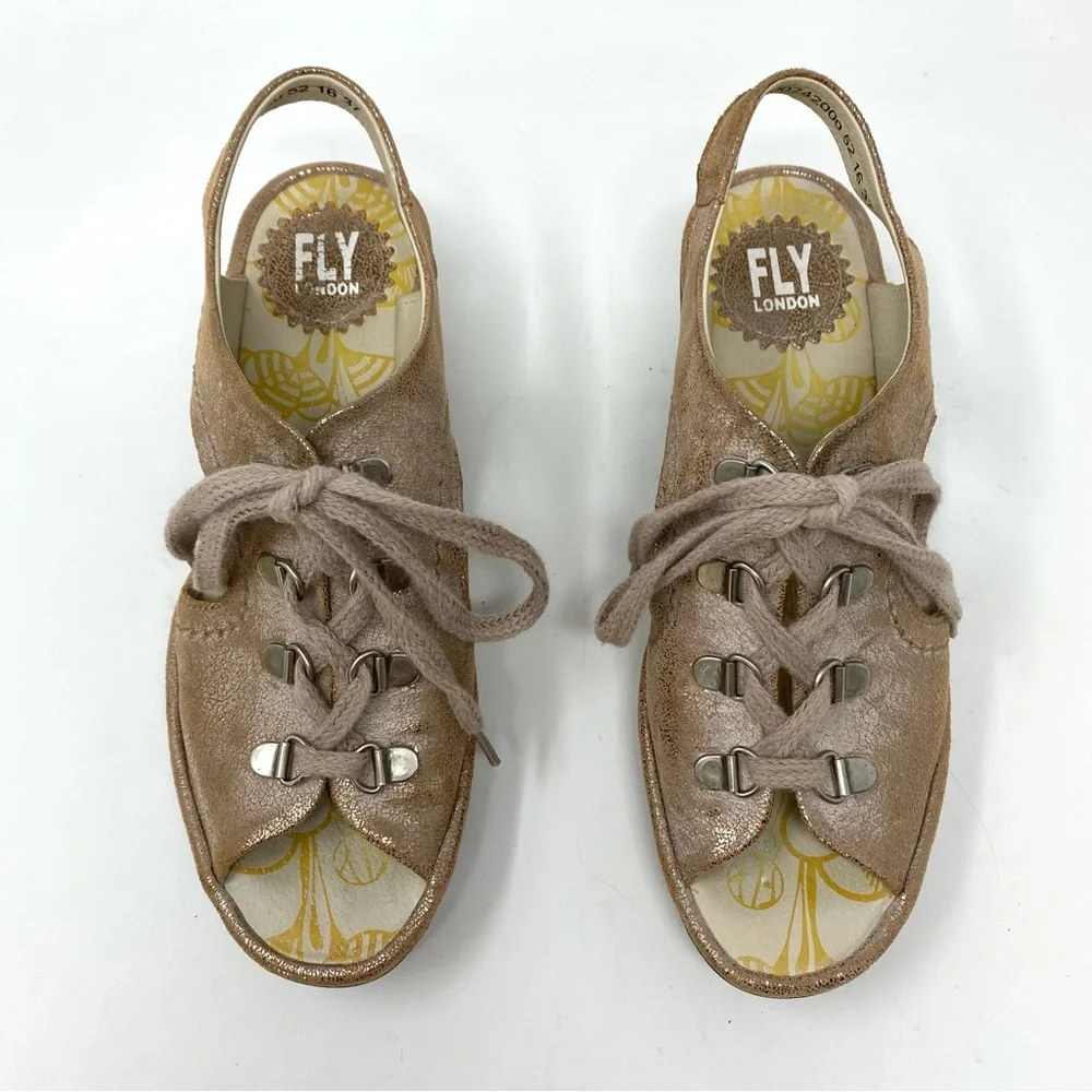 Fly London Ylfa Lace-Up Leather Platform Wedge Sandal - Picture 4 of 14